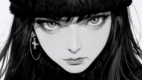 Anime Elegance in Monochrome wallpaper