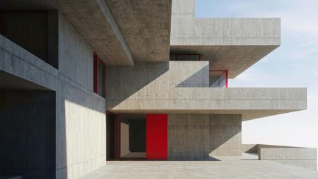 Brutalist Harmony in Surreal Concrete Design wallpaper