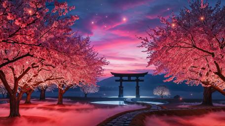 Cherry Blossom Night in an Oriental Wonderland wallpaper