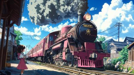 Anime Girl Awaits Train at Station wallpaper
