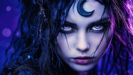 Enigmatic Demoness with Captivating Purple Eyes wallpaper