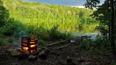Campfire Serenity by the Lakeside wallpaper