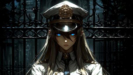 Anime Girl in Uniform: Mystical Protector Patrols Nighttime Streets wallpaper