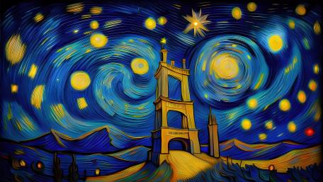 Starry Psychedelic Tower Dreamscape wallpaper