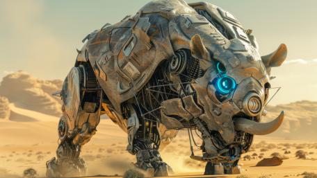 Futuristic Rhino in Desert Wasteland wallpaper