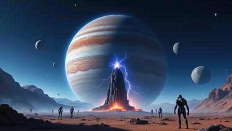 Alien Monolith under Cosmic Thunderstorm wallpaper