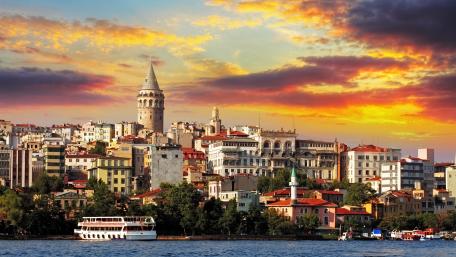 Galata Tower at Sunset Overlooking Istanbul's Cityscape wallpaper