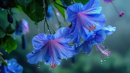 Blue Petals in Morning Dew wallpaper