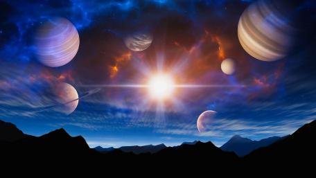 Planets Align Over Alien Horizon wallpaper