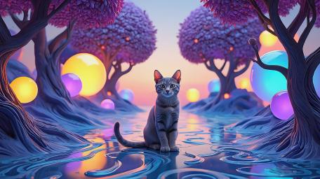 Fantasy Cat Realm in Mystical Woods wallpaper