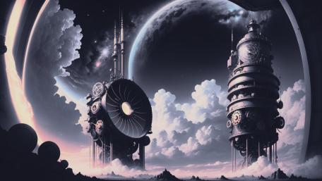 Steampunk Skies Over a Futuristic Realm wallpaper