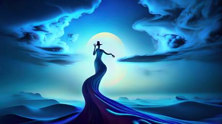 Mystical Woman Under a Luminous Moon wallpaper