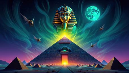 Pyramids Awaken Under Moonlit Mystique wallpaper