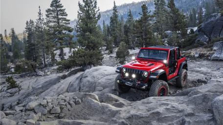 Jeep Wrangler Adventure in Rugged Terrain wallpaper