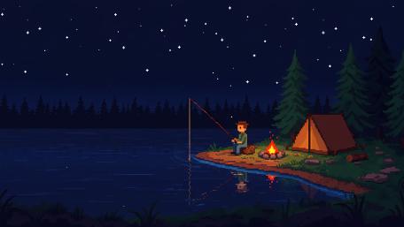 Starry Night Adventure: Fishing by the Campfire wallpaper