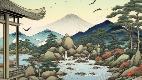 Ancient Japanese Tranquility in Digital Form wallpaper