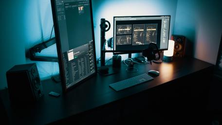 Modern Workstation in Ambient Lighting wallpaper