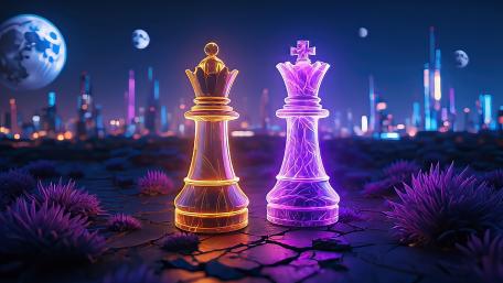 Neon Chess Kings in a Futuristic Arena wallpaper