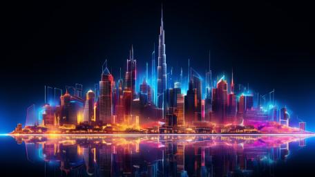 Panoramic Neon Skyline of Dubai Metropolis wallpaper