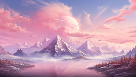 Enchanting Pink Mountain Dreamscape wallpaper