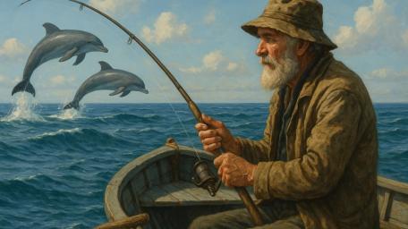 Fisherman's Dream Journey with Dolphins wallpaper