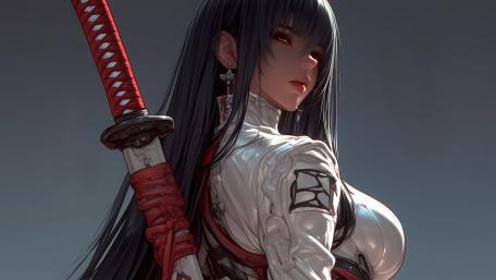 Samurai Elegance A Futuristic Warrior's Resolve wallpaper