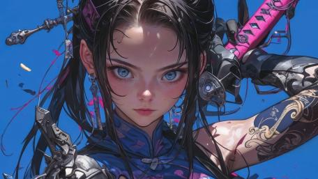 Samurai Elegance in a Cyberpunk World wallpaper