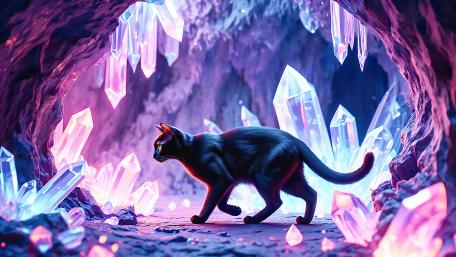 Enchanted Cat in Crystal Cave wallpaper