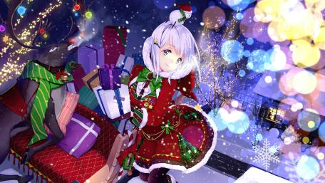 Anime Christmas Magic with Santa Girl and Gifts wallpaper