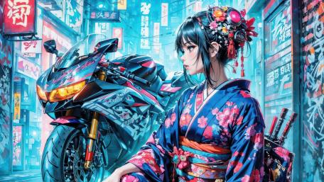 Anime Serenity Meets Motorcycle Adventure in 4K wallpaper
