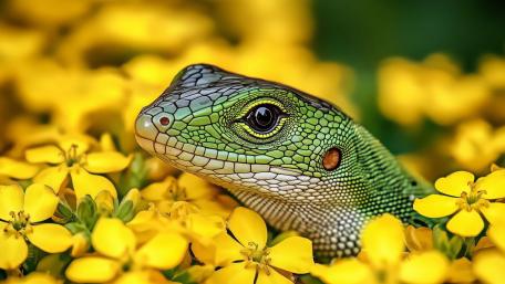 Lizard Among Yellow Blossoms in AI Artistry wallpaper