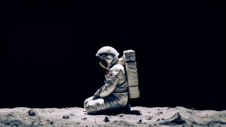 Astronaut in Solitude on Alien Terrain wallpaper