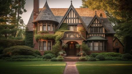 Charming Tudor Manor in Lush Garden Setting wallpaper