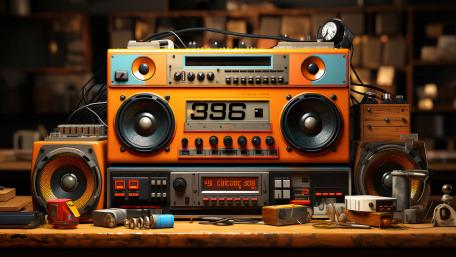 Retro Boombox Celebration Vibrant Soundscape Artistry wallpaper