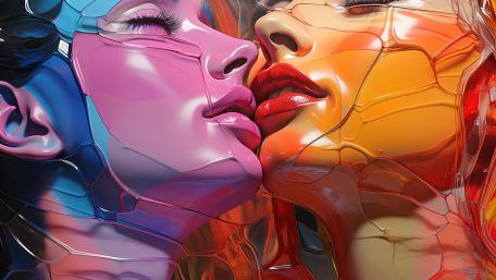 Romantic Modern Art Kiss in Vivid Colors wallpaper