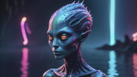 Ethereal Alien Encounter in a Neon Realm wallpaper