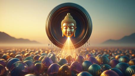 Buddha's Cosmic Light in Tranquil Harmony wallpaper