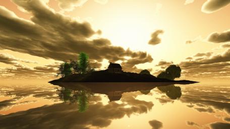 Serene Dusk Reflection Over Tranquil Lake wallpaper