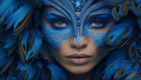 Carnival Elegance in Sapphire Feathers wallpaper