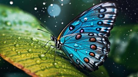 Blue Butterfly in a Rainy Wonderland wallpaper