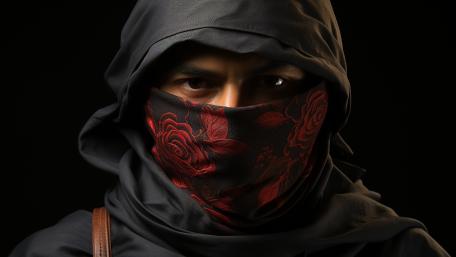 Mysterious Red Rose Masked Figure wallpaper