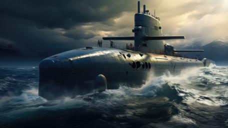 Submarine in Stormy Seas: A Futuristic Naval Vision wallpaper