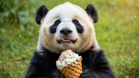 Panda's Delightful Ice Cream Adventure wallpaper