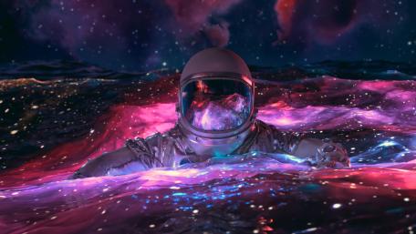 Astronaut Swimming in a Cosmic Sea wallpaper