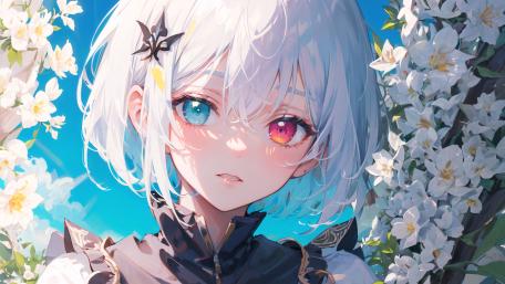 Heterochromia Beauty in Blooming Garden wallpaper