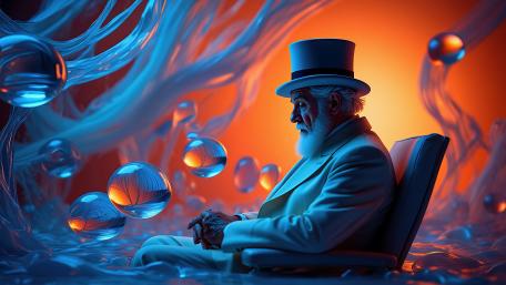 Gentleman in Surreal Dreamscape with Fedora and Bubbles wallpaper