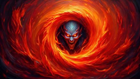 Fiery Demon Emerging from Flames wallpaper