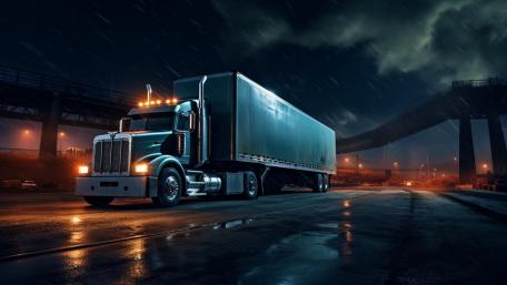 Truck in Night Rain on Empty Road wallpaper