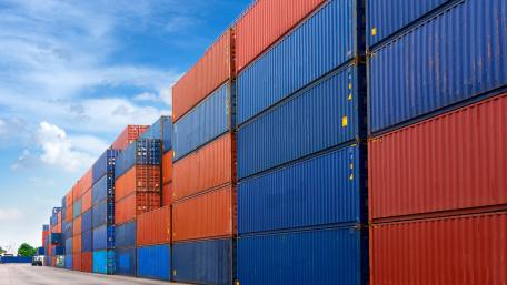 Shipping Containers Stacked in a Busy Port wallpaper