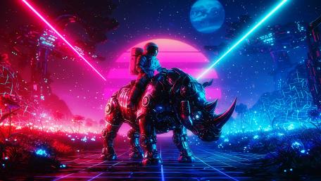 Neon Odyssey of the Robot Rhinoceros wallpaper